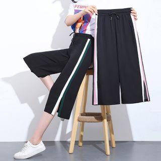 Striped Slit Wide-leg Cropped Pants