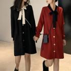 Long-sleeve Ribbon-accent Shirt Dress