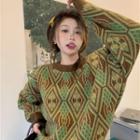 Argyle Sweater Brown & Green - One Size