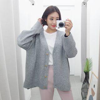 V-neck Slit-side Oversized Cardigan