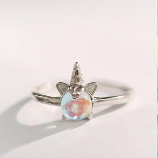 925 Sterling Silver Faux Crystal Unicorn Ring