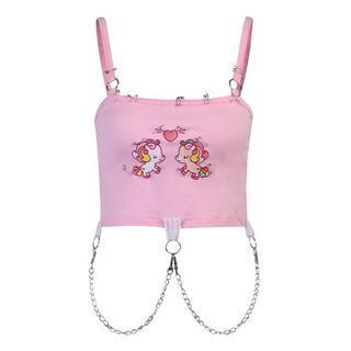 Chained Embellished Graphic Print Camisole Top