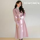 Balloon-sleeve Pleated-waist Long Dress
