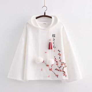 Cherry Blossom Embroidered Tassel Hoodie