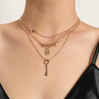 Lock & Key Lettering Pendant Layered Necklace