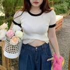 Short-sleeve Square-neck Contrast Trim Knit T-shirt