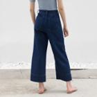 Cuffed Plain Denim Wide-leg Pants