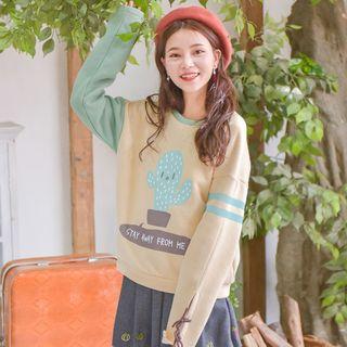 Cactus Print Color Block Sweatshirt
