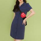 Pocket-front Lapel Short-sleeve Dress
