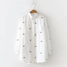 Dog Embroidered Shirt Dress White - One Size