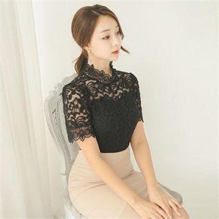 Round-neck Sheer Lace Cardigan