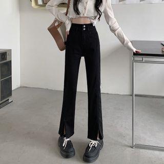 Mid Waist Slit Waist Leg Jeans