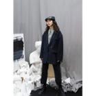 Plain Single-breasted Jacket Navy Blue - One Size