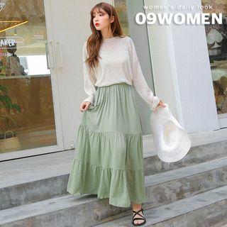 Plus Size Silky Maxi Tiered Skirt