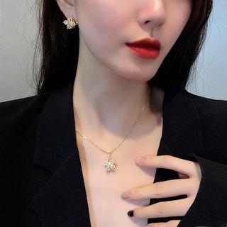 Set: Windmill Rhinestone Pendant Alloy Choker + Ring + Dangle Earring