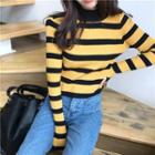 Striped Cropped Long-sleeve Knit Top