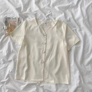 Short-sleeve Button-up Top Off-white - One Size