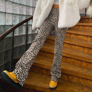 Zip-side Leopard Boot-cut Pants