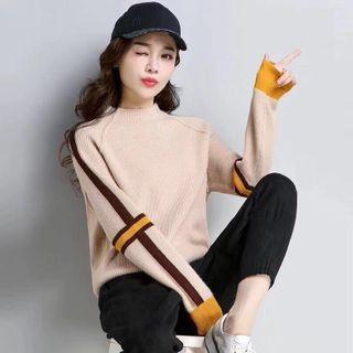 Contrast Stripe Mock-neck Sweater