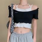 Short-sleeve Crop Top / Lace Trim Camisole Top