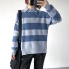 Polo Neck Stripes Long-sleeve Sweater