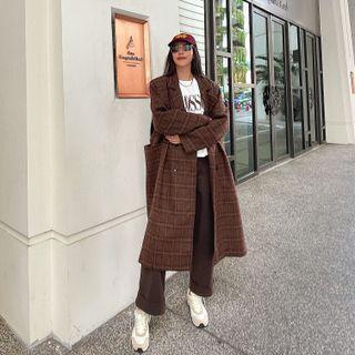 Plaid Button-up Oversize Coat Brown - One Size