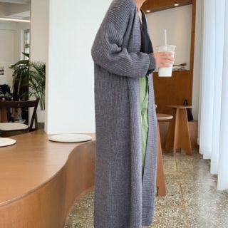 Drop-shoulder Wool Blend Long Cardigan