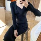 Long-sleeve Crisscross Knit Dress