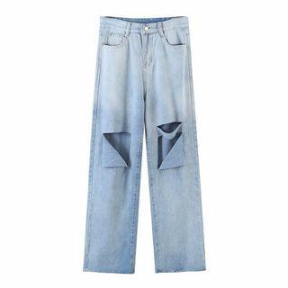 High-waist Cut-out Straight-fit Jeans