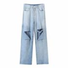 High-waist Cut-out Straight-fit Jeans
