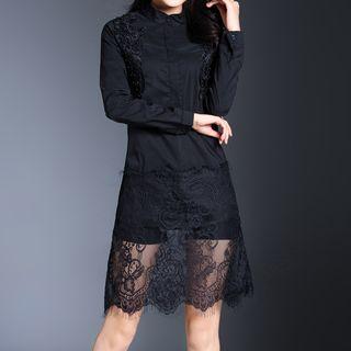 Lace Hem Embellished Long Shirt