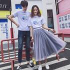 Couple Matching Short-sleeve Print T-shirt / A-line Mesh Skirt