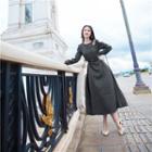 Long-sleeve Cutout Belted Midi A-line Dress