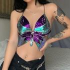 Glitter Butterfly Crop Camisole Top