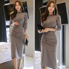 Shirred 3/4-sleeve Sheath Dress