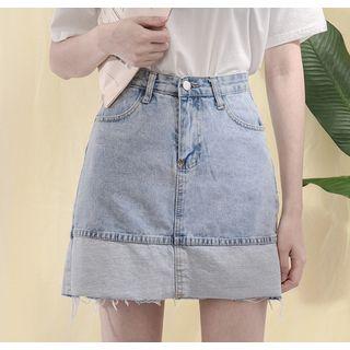 Color Block High-waist Denim Skirt