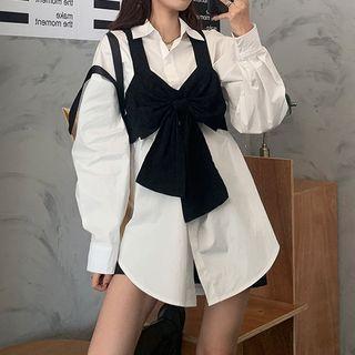 Long-sleeve Shirt / Tie-front Camisole Top