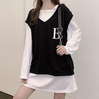 Lettering Vest / Plain Long-sleeve T-shirt