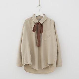 Tie-neck Half-placket Shirt