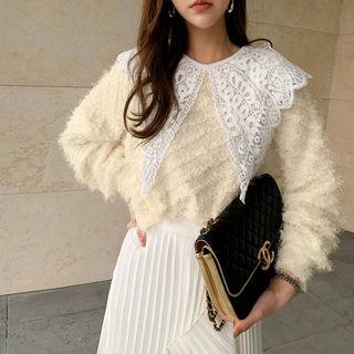 Lace-capelet Fuzzy Sweater Ivory - One Size