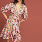 Short-sleeve V-neck Fruit Print Mini A-line Dress