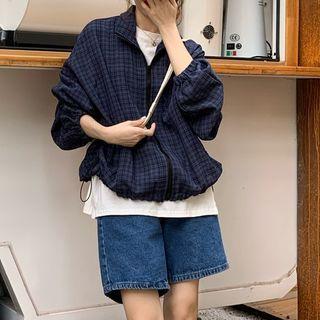 Plaid Zip-up Jacket As Shown In Figure - One Size
