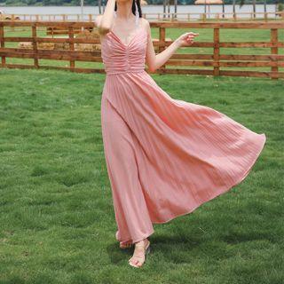 Spaghetti Strap Ruched A-line Maxi Dress / Shawl