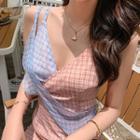 Plaid Color Block Strappy A-line Dress