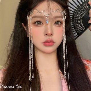 Droplet Rhinestone Fringed Headpiece Silver - One Size