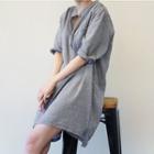 Mandarin Collar Elbow-sleeve Shirt Dress