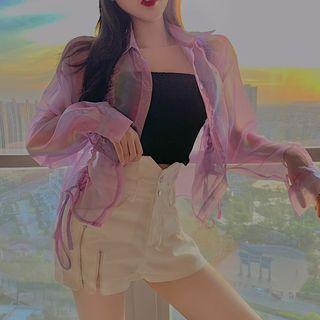Iridescent Drawstring Shirt Purple - One Size