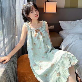 Spaghetti Strap Square Neck Animal Print Midi A-line Sleep Dress