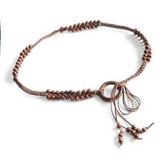 Round Buckled Beaded Woven Belt Coffee - One Size