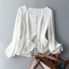 Long-sleeve Button-up Eyelet Lace Blouse